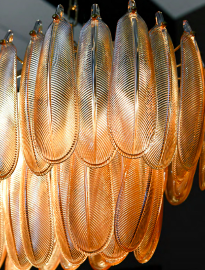 Kensington rectangular glass chandelier with ribbed glass panels and gold frame