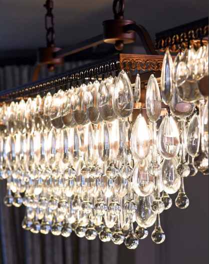 Rectangular chandelier with faceted glass drops