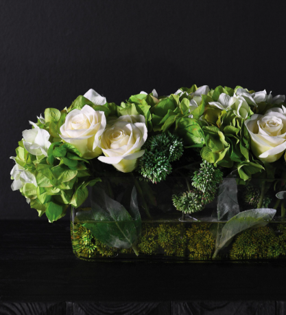 Boscobel Artificial Floral Arrangement in Glass, H55 cm – Hydrangea, Rose, Sedum & Lime Greenery