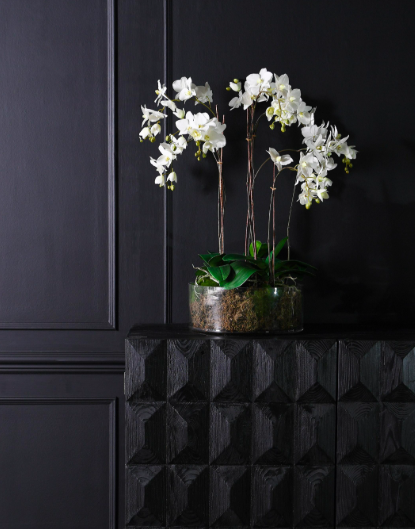 Elegant Artificial White Orchid Arrangement in White Glass Vase, H84 cm