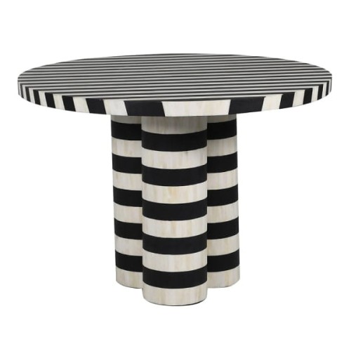 Zebra Round Dining Table – 101 cm Diameter – Black & White Bone-Inlay