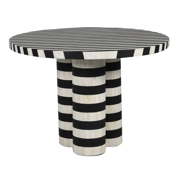 Black and white zebra bone-inlay round dining table, 101 cm diameter