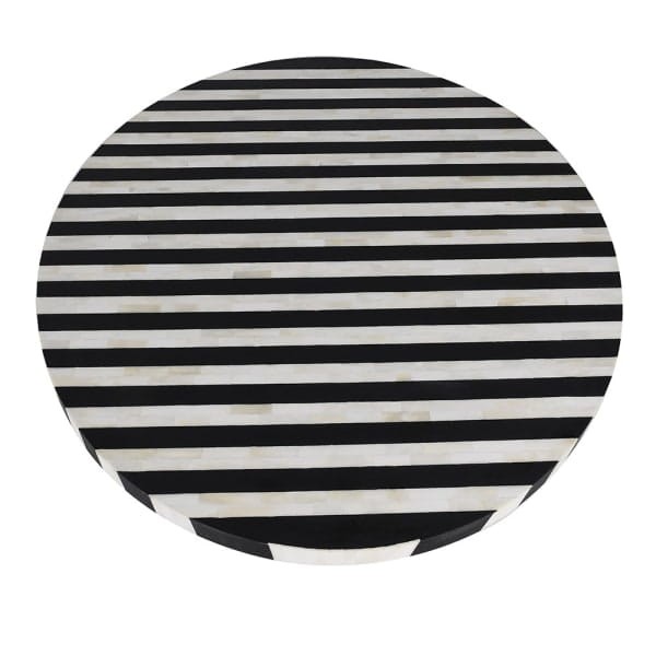 Black and white zebra bone-inlay round dining table, 101 cm diameter