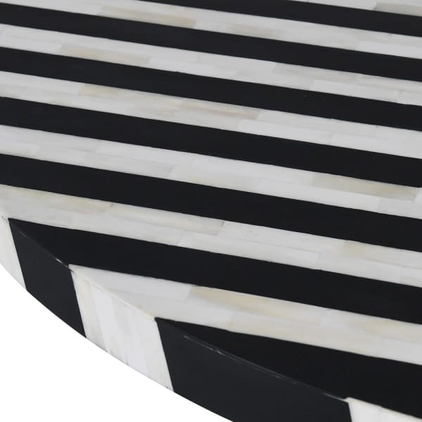 Black and white zebra bone-inlay round dining table, 101 cm diameter