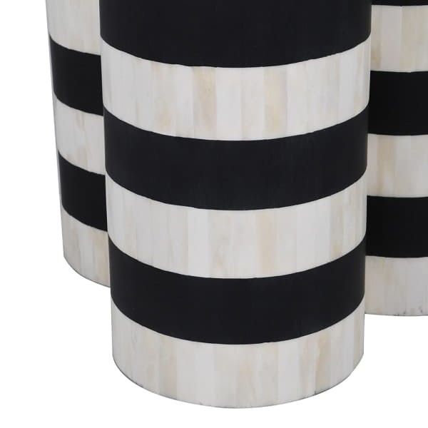 Black and white zebra bone-inlay round dining table, 101 cm diameter