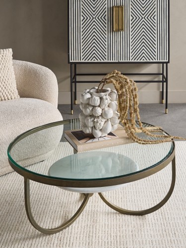 Mayfair Marble Coffee Table 91.5 cm – Round Glass and Marble Table in Antique Gold