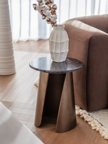 Newton Side Table with Black Marble Top and Gold Base – 52 cm