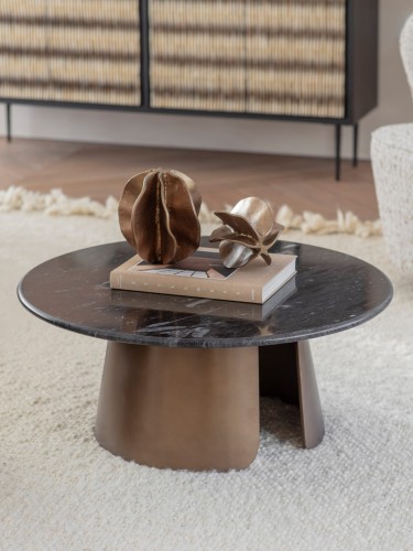 Newton Coffee Table with Black Markino Marble and Gold Base