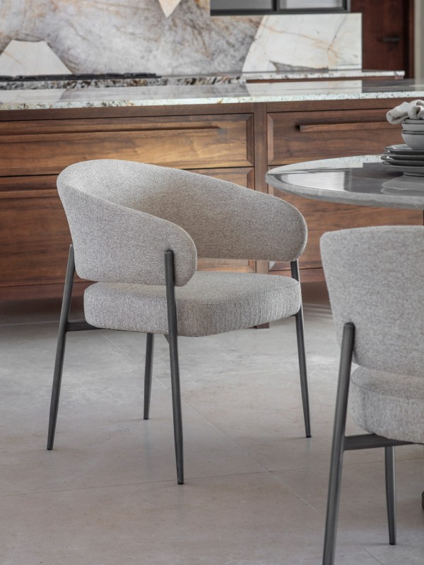 Set of Two Maldon Chairs in Cream Bouclé with Metal Legs