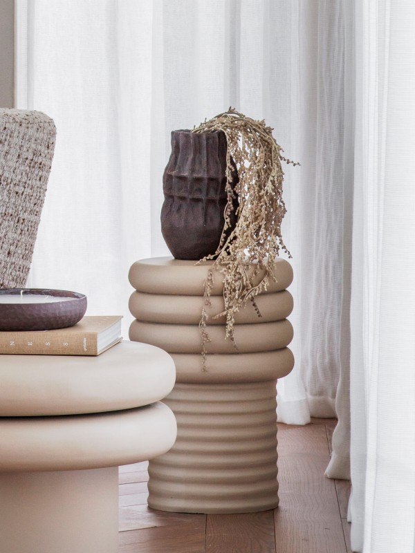 Round Metal Side Table, 30 x 46 cm, Beige Iron