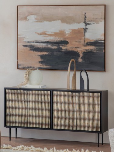 Merida 150 cm Four-Door Chest of Drawers – Black & White Sideboard with Decorative Fronts