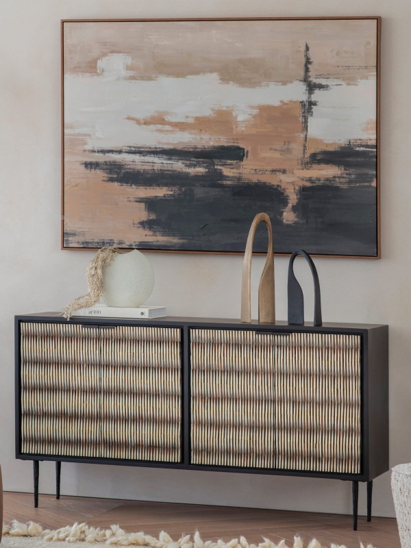 Merida 150 cm wooden four-door chest of drawers with decorative fronts, designer storage furniture for modern interiors