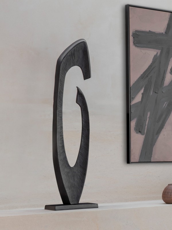 Novum black floor sculpture 117 cm in aluminium. Modern decorative sculpture for contemporary interiors.