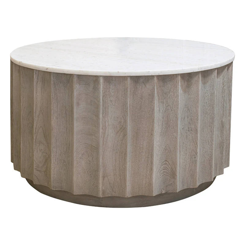 Astrid round coffee table with marble top and wooden base