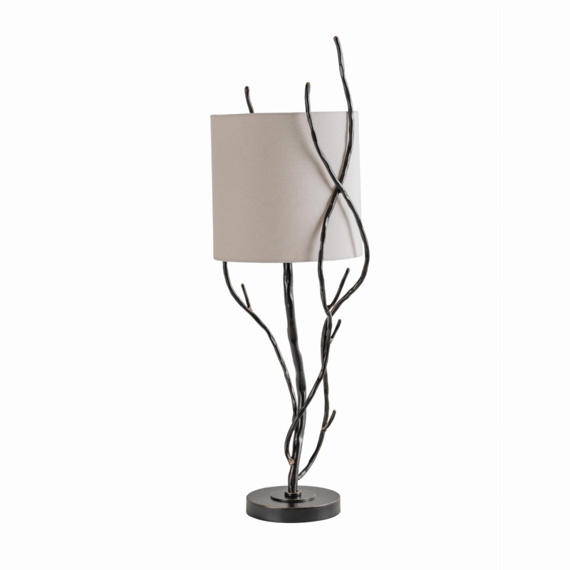 Ember table lamp with linen shade and iron base