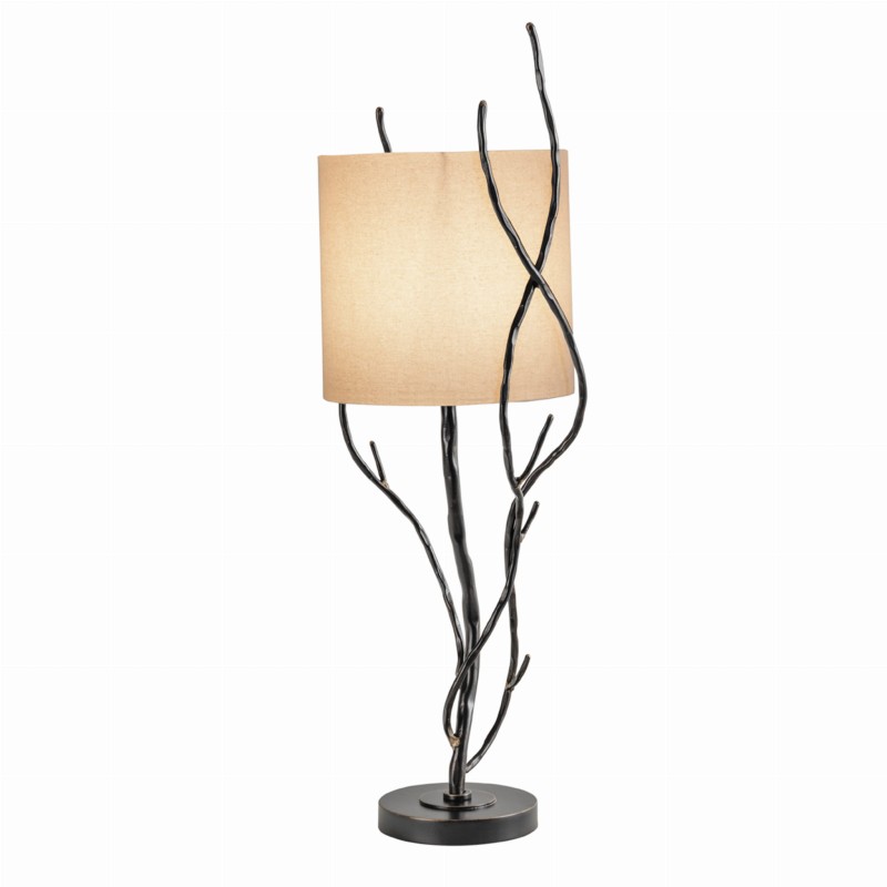 Ember table lamp with linen shade and iron base