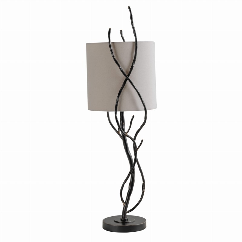 Ember table lamp with linen shade and iron base