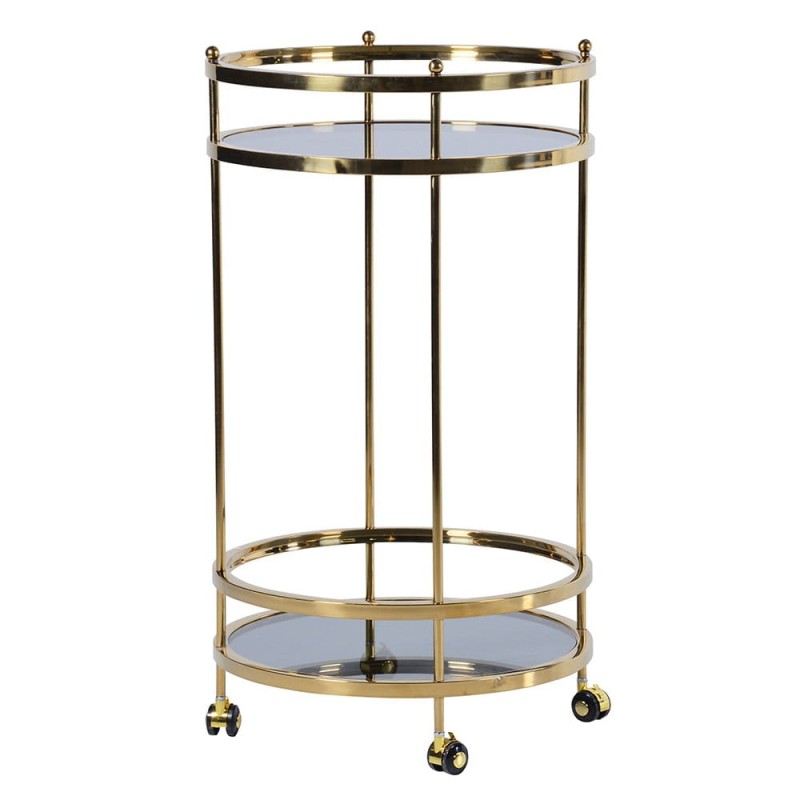 Cheval gold round drinks trolley on wheels with glass shelves