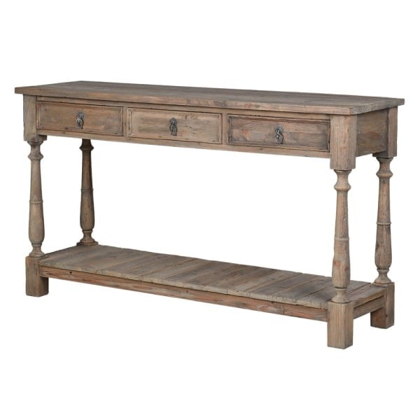 Garda Pine reclaimed pine console table with drawers, 160 cm
