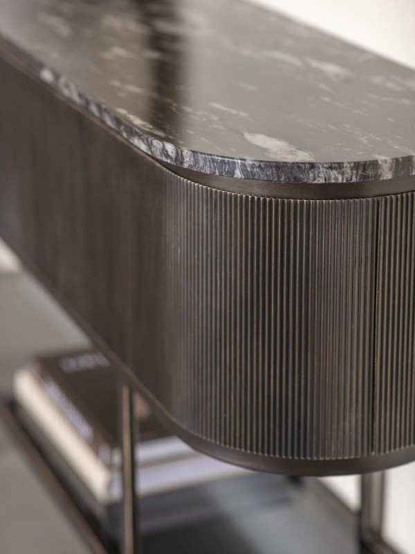 Primrose Black 140 cm Black Console Table with Brown Base and Marble Top