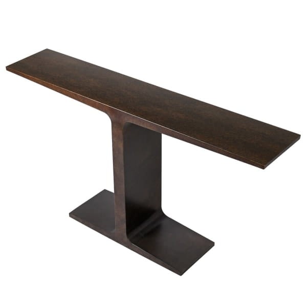 Brown iron console table Chester 160cm side angle