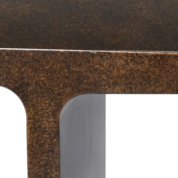 Close-up of Chester brown metal console table finish