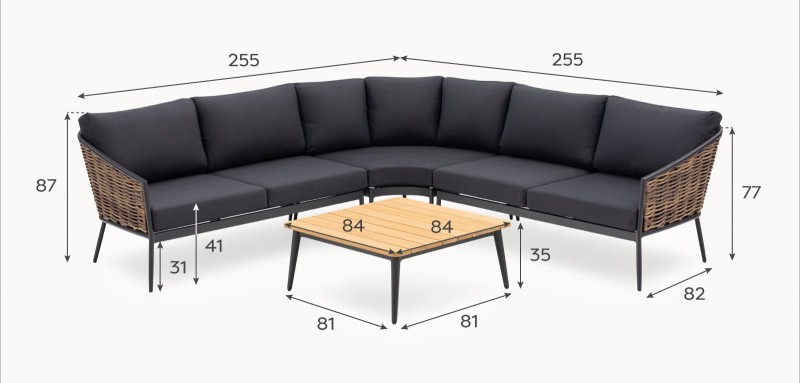Palomino L-Shaped Garden Furniture Set, 255 cm Corner Sofa and Coffee Table