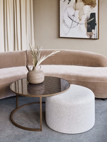 Driftwood Coffee Table Set 80 cm – Round Coffee Table with Pouffe