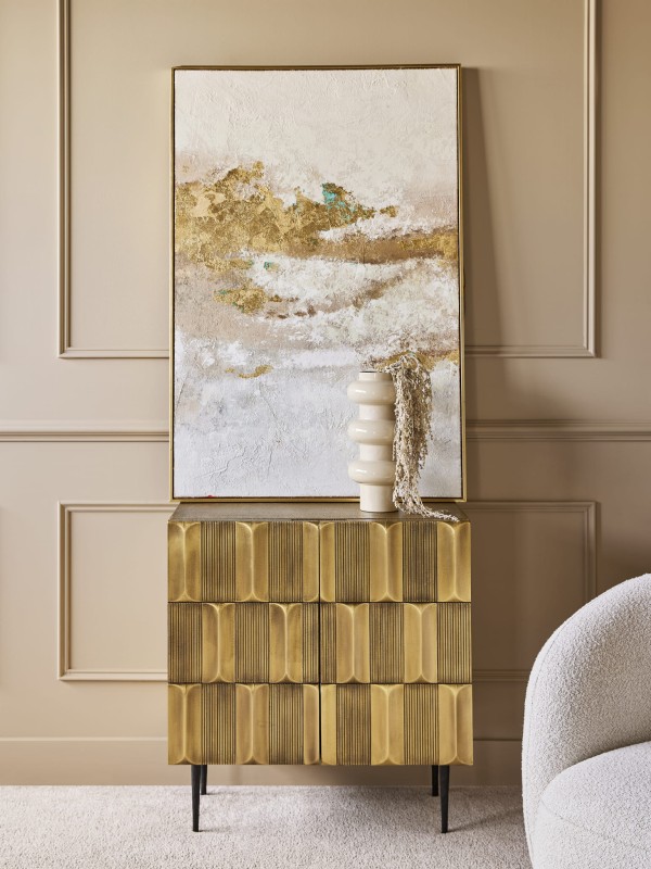 Lyall Brass small sideboard 75 cm in gold with two doors. Stylish storage cabinet for living room, bedroom or hallway.