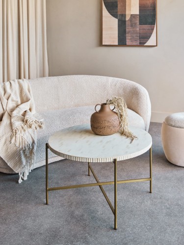 Apollo Round Coffee Table 80 cm – White Bone Top with Metal Base