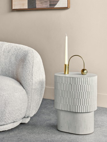 Apollo Side Table 46 cm – Round White Table with Buffalo Bone