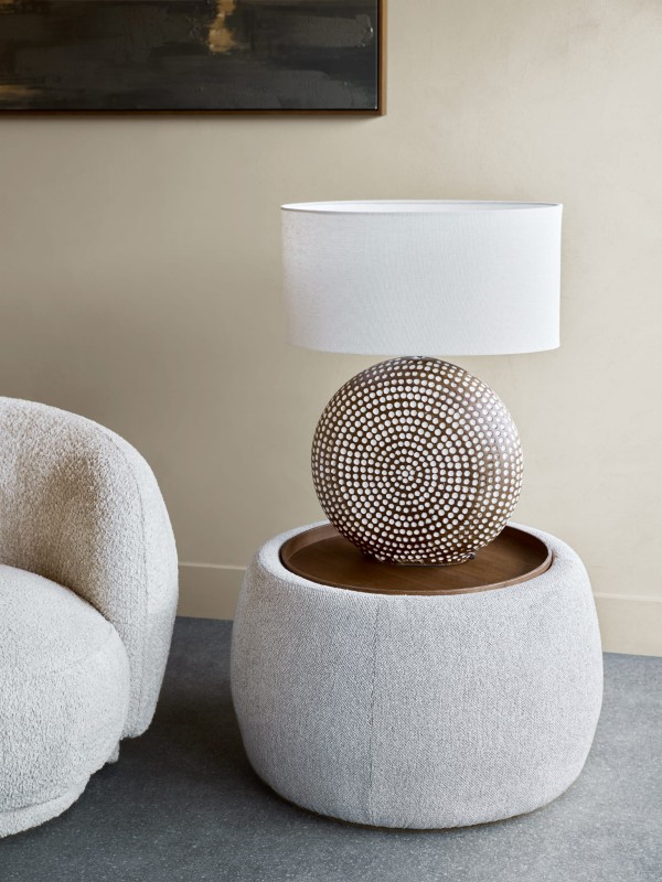 Gen Light Round Storage Ottoman with Wooden Top – 69 cm