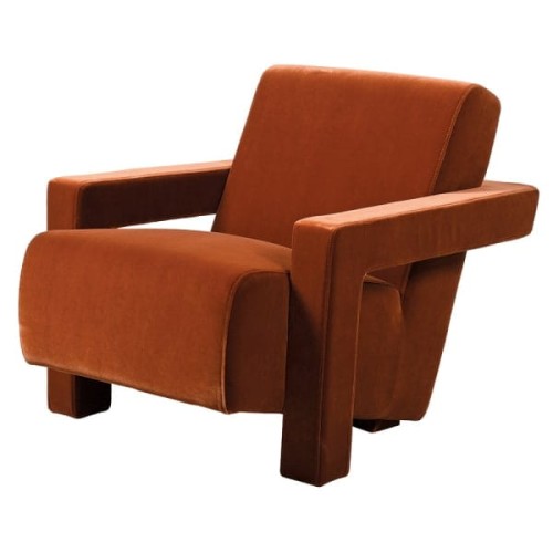 Lyall Orange Velvet Geometric Accent Armchair