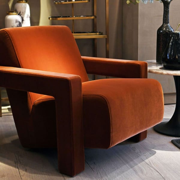Lyall Orange Velvet Geometric Accent Armchair