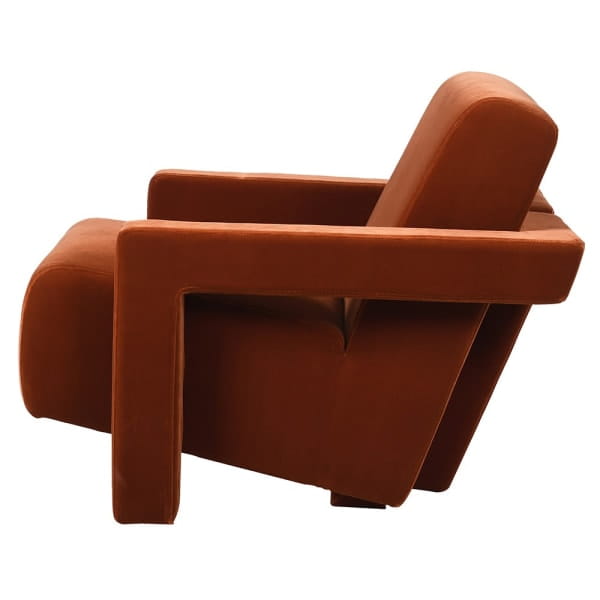 Lyall Orange Velvet Geometric Accent Armchair