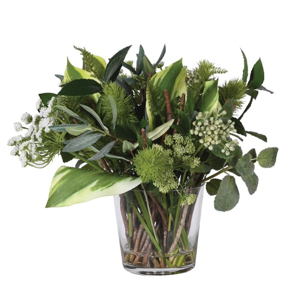 Greenwich faux flower arrangement 34 cm in a glass vase