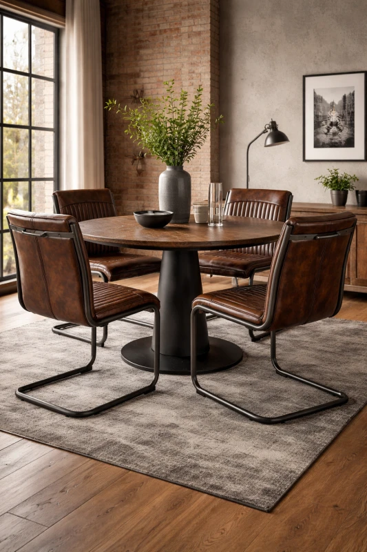 Brown Chester Dining Chair brown faux leather metal steel frame