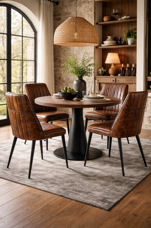 Brown Surrey Dining Chair faux brown leather black steel legs