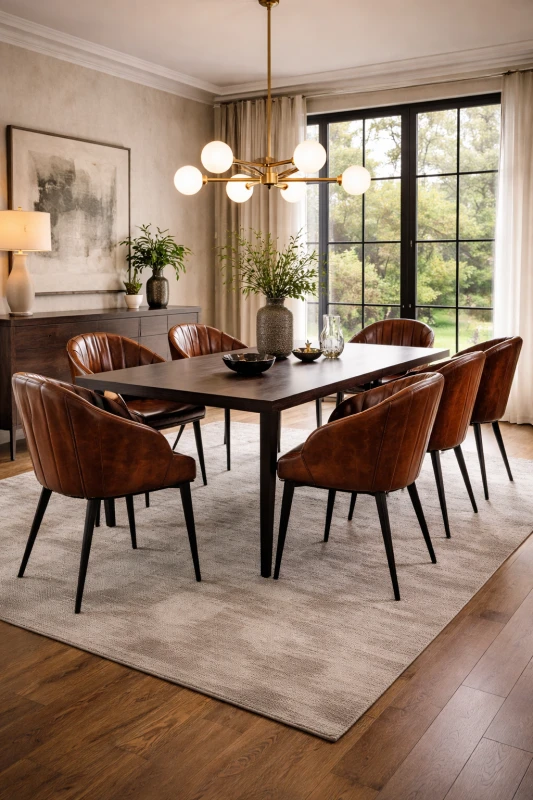 Chelsea Brown Faux Leather Chair with Black Steel Legs