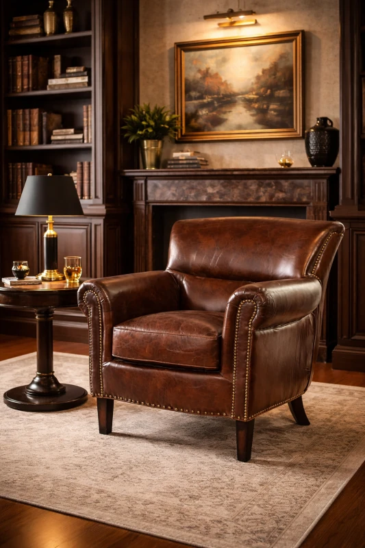 Brown Leather Finchley Armchair 88 cm – Traditional Design