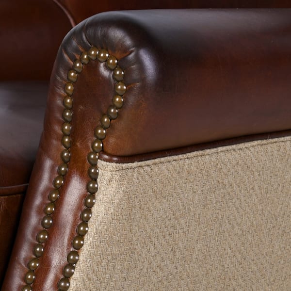 Charlestone Brown armchair with genuine leather seat and rubberwood legs