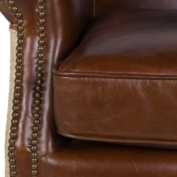 Charlestone Brown armchair with genuine leather seat and rubberwood legs