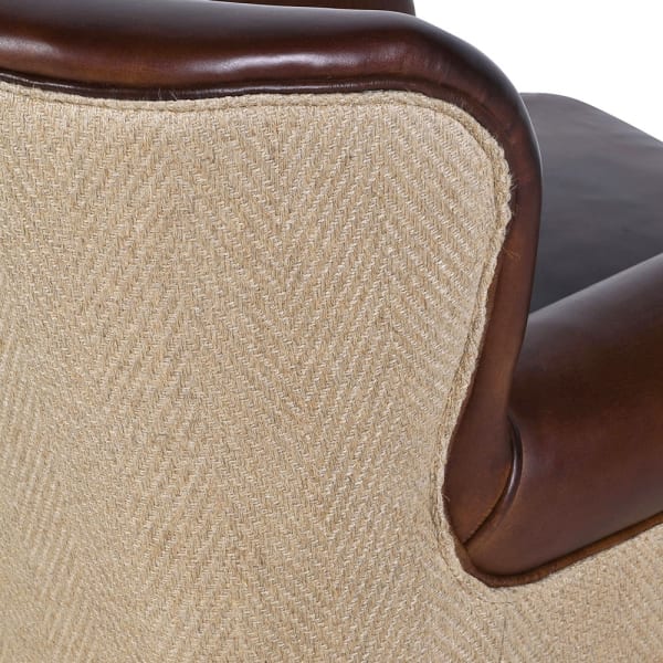 Charlestone Brown armchair with genuine leather seat and rubberwood legs