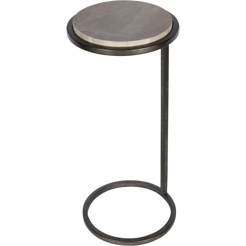 Belgrave Grey Marble Side Table 59 cm – Grey Marble with Metal Base