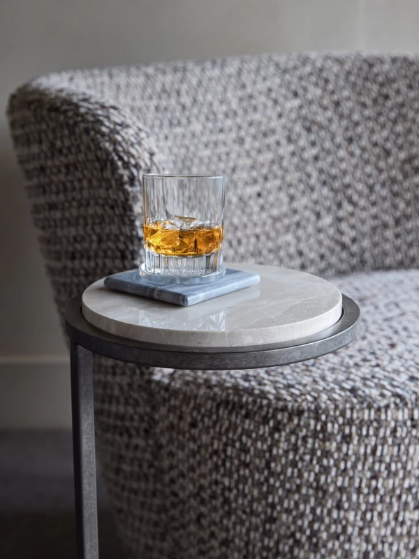 Belgrave Grey Marble Side Table 59 cm – Grey Marble with Metal Base