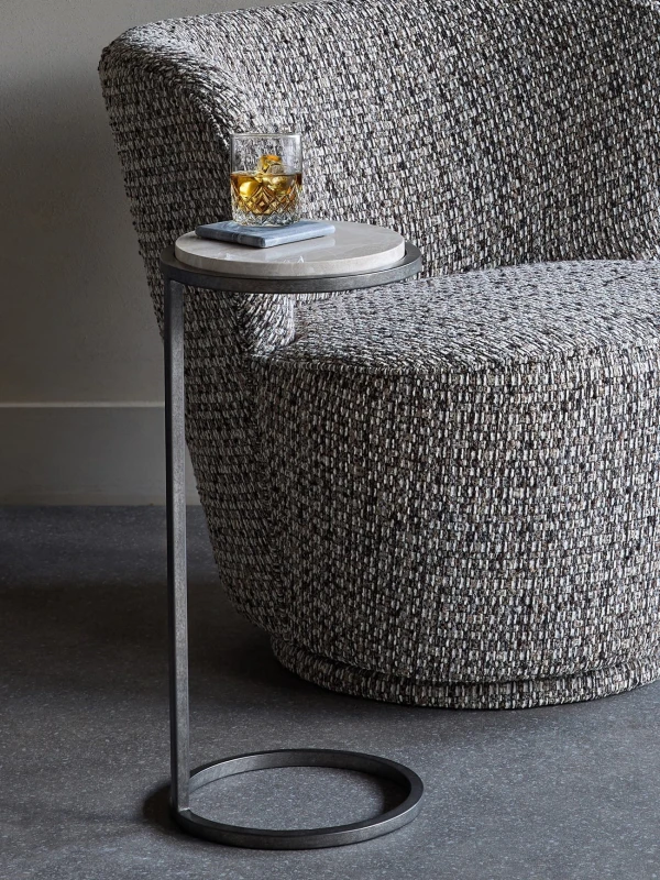 Belgrave Grey Marble Side Table 59 cm – Grey Marble with Metal Base