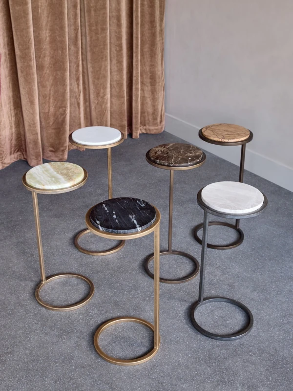 Belgrave Grey Marble Side Table 59 cm – Grey Marble with Metal Base