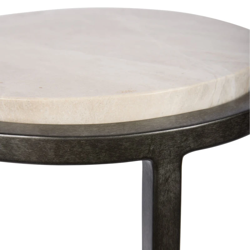 Belgrave Grey Marble Side Table 59 cm – Grey Marble with Metal Base