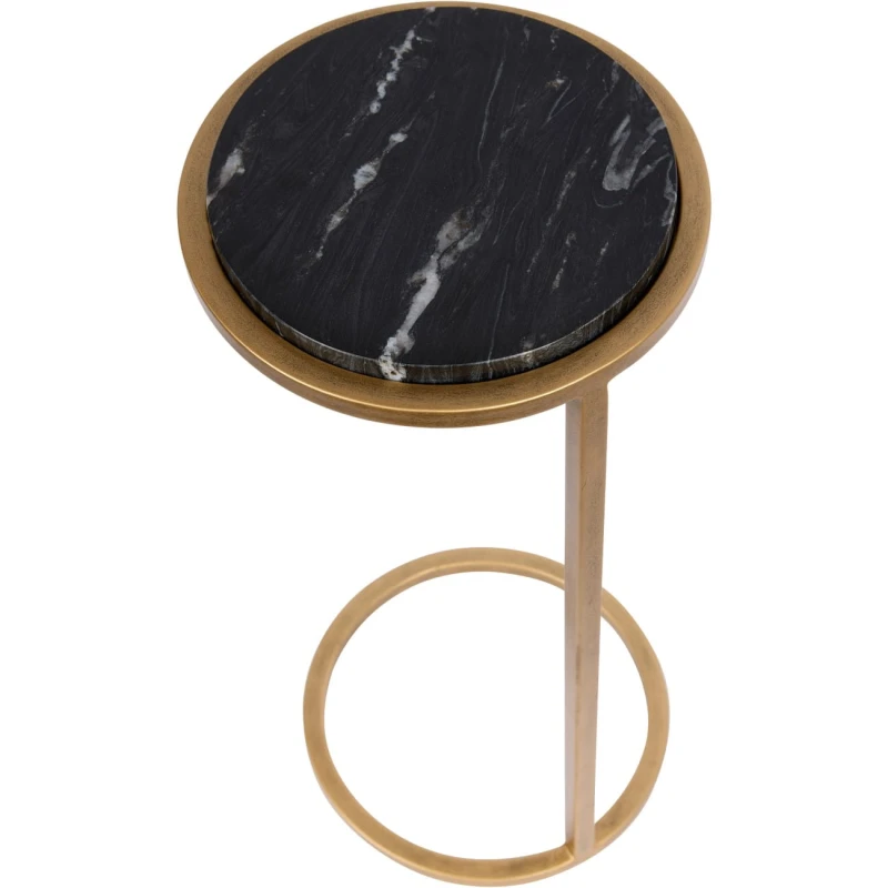 Belgrave Black Marble Side Table – 59 cm, with Black Marble Top and Gold Base