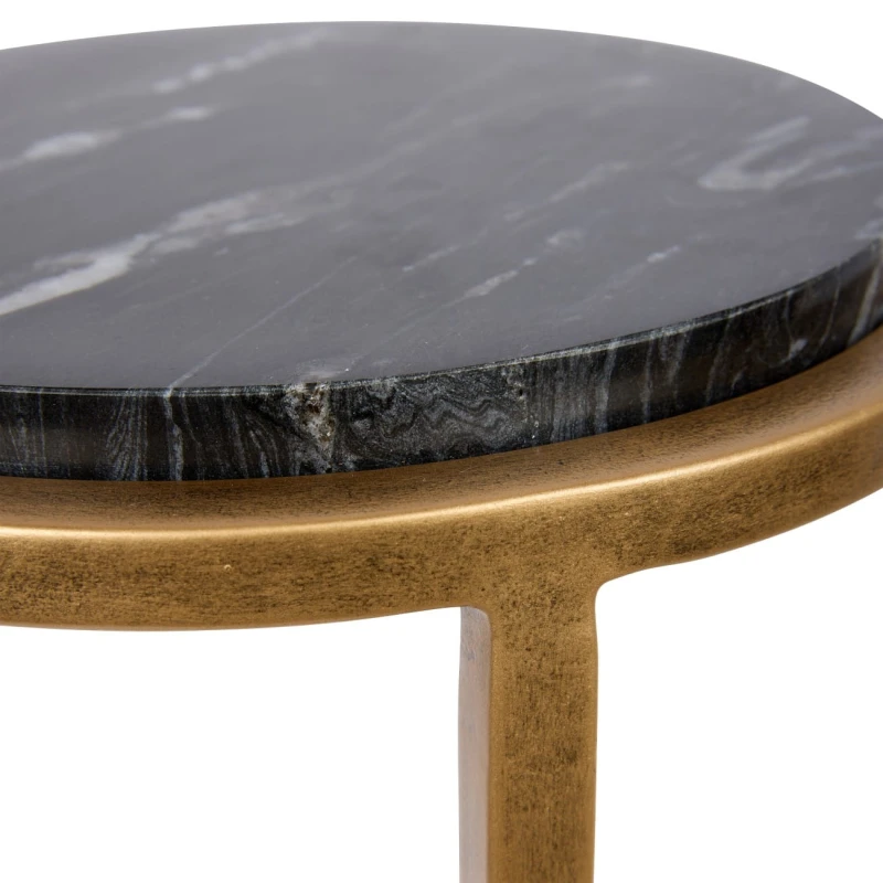 Belgrave Black Marble Side Table – 59 cm, with Black Marble Top and Gold Base
